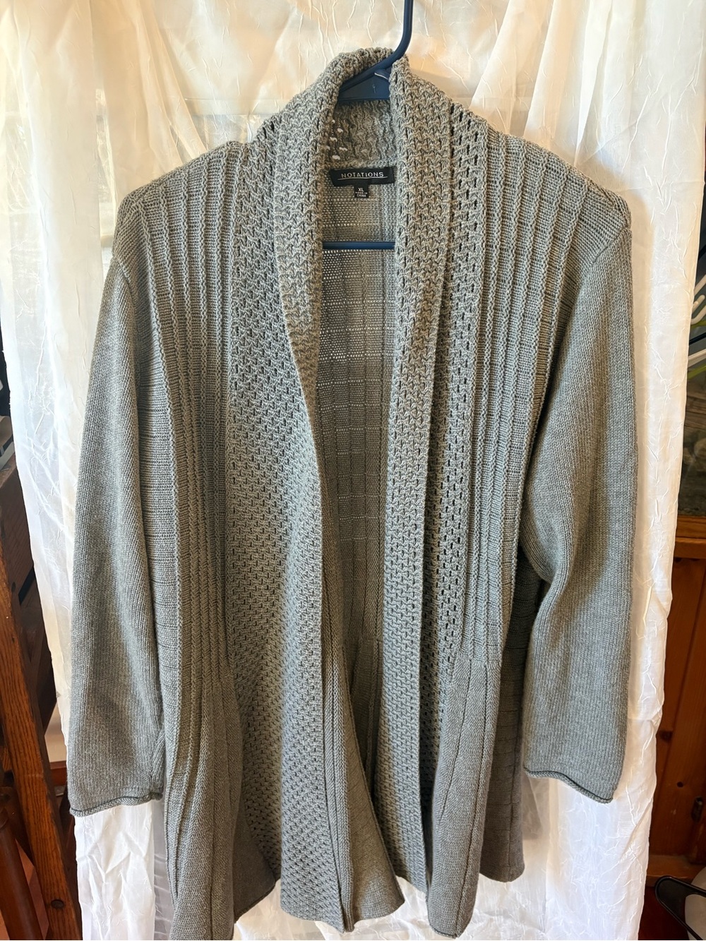Notations Open-Front Shawl Collar Cardigan — Heather Gray